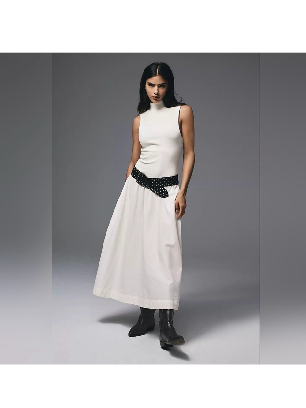 NWT Free People Drop-Waist Ivory Midi Dress, Size L, Retail $98